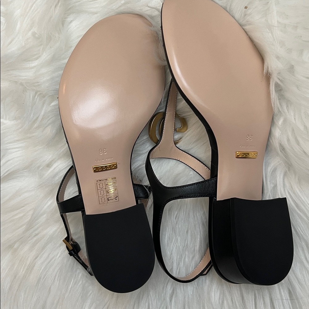 New Gucci GG marmont Double G black leather sandals - Picture 6 of 10